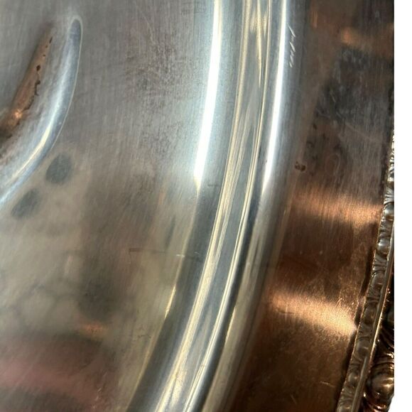 Vintage Large Footed Silver Meat Tray with Tree Well Has Some Wear - Picture 9 of 13